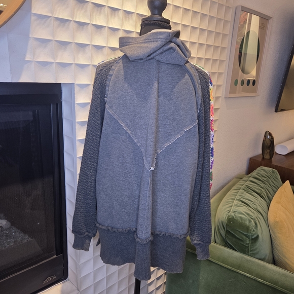 POL Half Zip Grey Hoodie with Boho Grandmacore Crochet Sleeves, Size Small - Picture 3 of 11